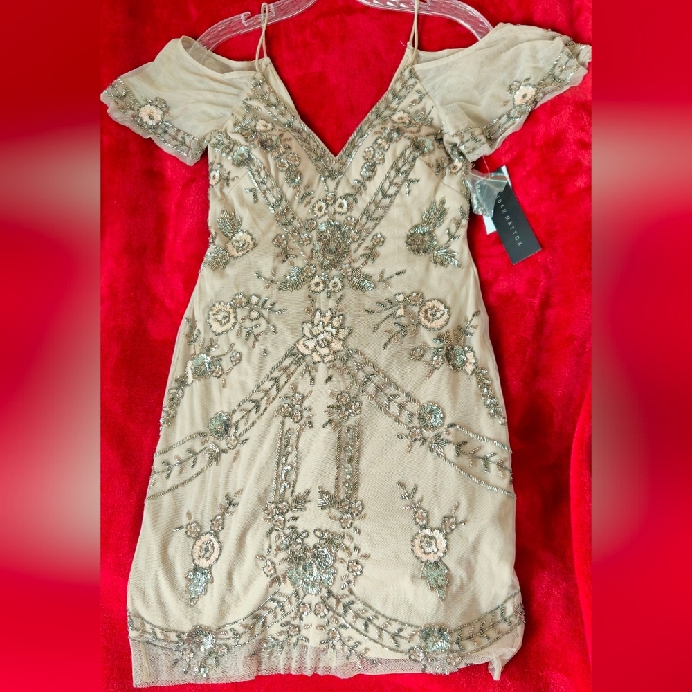 NWT- Aidan Mattox Blush Beaded Embellished V-Neck Cocktail Dress - Size 2